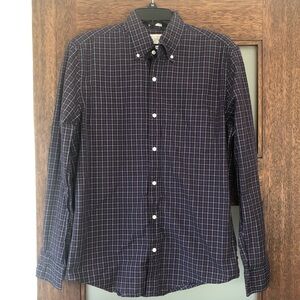 J Crew 100% Cotton Men's Secret Wash Navy, Red and White Checkered Shirt
